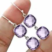 Amethyst Checker Briolette - Brazil 925 Sterling Silver Earrings Jewelry E-1006