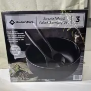 Member's Mark 3 Piece Acacia Wood Salad Serving Set New In Box