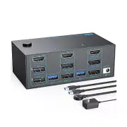 8K KVM Switch 3 Monitors 2 Computers Triple Monitor 2 Displayport 1.4 and HDM...