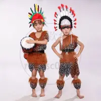 在飛比找蝦皮購物優惠-【台灣-出貨】兒童非洲鼓演出服野人服裝幼兒原始人表演服獵人服