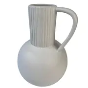 25cm White Rib Handle Ceramic Vase