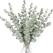 Upiulote 20Pcs Faux Eucalyptus Stems 15 Inch Lifelike Dried Eucalyptus Stems Green Color Low Maintenance Fake Plants for Home, Office, Hotel Faux