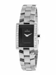Movado Eliro Diamond Rectangle Black Dial Stainless Steel Ladies Watch 0604408