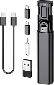 Multi USB Charging Adapter Cable Kit, USB C to Ligh-ting Adapter Box, Conversion Set USB A Type C Lightn-ing Micro Adapter Kit,60W Charging and Data Transfer Cable Kit Sim Tray Eject Tool Slots