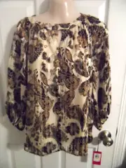 NEW Vince Camuto Women's M Glasgow Paisley Blouse Keyhole Peasant Top