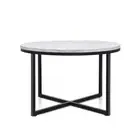 NNEDSZ Coffee Table Marble Effect Side Tables Bedside Round Black Metal 70X70CM