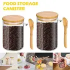 Glass Jar Containers with Airtight Bamboo Lid and Spoon Food Storage Glass._^
