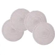 Catzon 4 Pack Round Braided Laciness Placemats 38CM Washable Kitchen Table Mats for Home Wedding Party-White