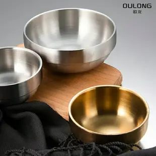 304韓式不銹鋼雙層冷面碗韓國網紅螺絲粉泡面拌飯大湯碗隔熱金色
