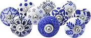 Royal Kraft Vintage Blue Hand Painted Ceramic Pull Knobs for Kitchen Cabinet, Door & Drawer, Wardrobe, Cupboard (10 Designs x 2 pcs = 20 knobs) Sknob002_20