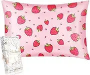Miss Adola 1 Pack Kids Pillowcase - 30"x20" Queen Mulberry Silk Pillowcase for Hair and Skin 19 Momme Silk Pillow Case Cute Cartoon Kawaii Fun Pillowcase for Teens Boys Girls, Strawberry