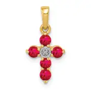 14K Yellow Gold .30 Ruby and Real Diamond Cross Pendant