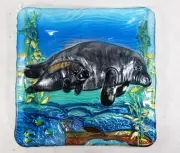 Manatee Fused Glass Decorative Plate 8"