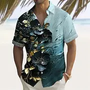 Men's Gradient Floral Print Flowers Summer Hawaiian Shirt Button Up Shirt Aloha Shirt Short Sleeve Hawaiian Holiday Beach Wear Summer Spring Turndown 3D Print