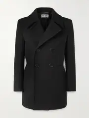 [SAINT LAURENT] SAINT LAURENT - Double-breasted Wool And Silk-blend Twill Coat - Black - FR 34 FR 34 Black