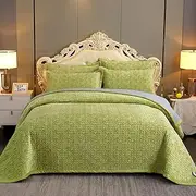 Mengersi Velvet Quilt Set King Size,Lightweight Velvet Comforter Set with Matching Shams,Cozy Warm Bedspread Coverlet Lightweight Home Decor,Green