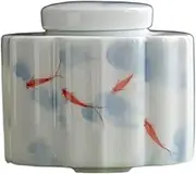 Chinese Tea Caddy,Ceramic jar, Ceramics with Elegant Hand Painted Fish Figure White Ceramic Tea Storage Containers for Loose Tea Spice Coffee Bean Herb Spices Sugar Loose Tea Storage Container