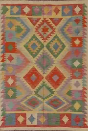 Flat Weave Pastel Color Kilim Reversible Area Rug 5'x7' Wool Handmade Carpet