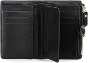 [TOPKULL] Womens Wallets Small Trifold Wallets for Women Rfid Ladies Wallets Bifold,Women's Billfold Leather Wallets Compact Card Holder with Zipper Coin Pocket, Black, Small, Womens Wallet