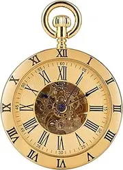 [GNGHDEDPP] Roman Numerals Display Self Winding Mechanical Pocket Watch Vintage Pendant Clock Gentlemen Gifts