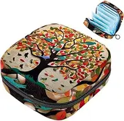 Period Bag,Sanitary Napkin Storage Bag,Art Painting Tree Fruit Leaves,Tampon Holder for Purse