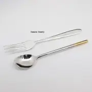 A Set Of S999 Fine Silver Tableware Health Dessert Fork And Soup Spoon 50-51g