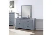 Dressing Chest with 6 Storage Drawers | Solid Wooden | Mirror | Metal Handles | Grey Colour