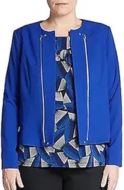 [Calvin Klein] Plus Side Atlantis Blue Women's Zip-Detail Jacket 14P