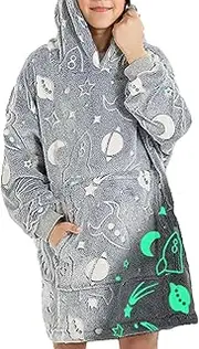 [Xumplo] Kids Boys Oversize Blanket Hoodie Glow in the Dark Fleece Warm Wearable Pullover Tween Top Clothes 6-13Y