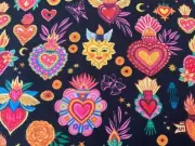 Dear Stella Miriam Bos Dia de Los Muertos DMB2866 Mexican floral heart Black BTY