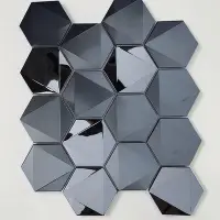 在飛比找Yahoo!奇摩拍賣優惠-磁磚 馬賽克 牆磚 地板磚 壁貼 牆貼黑色鏡面金屬不銹鋼六角