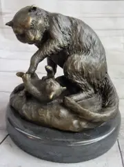 Bronze statue Cat with Baby Bronze Sculpture, Signed: Milo Home Decoration