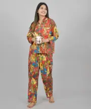 100% Pure Frida Print Cotton Pajamas Set, Cotton Pajama Set Hand Block Printed