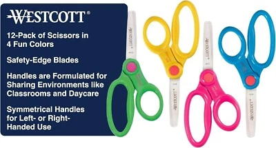 Westcott Kids Scissors 5" Blunt Tip Assorted Colors 12 Packs of 2 (24 scissors)
