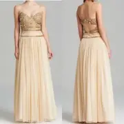 Aidan Mattox Spaghetti Strap Beaded Bodice Tulle Skirt Formal Bridesmaid Gown