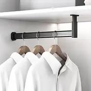 Black Adjustable Closet Hanging Rod, Premium Oval Wardrobe Pole with End Supports, Metal U Shaped Closet Hanger Holder, Heavy Duty Detachable Garment Bar (Color : Side Mount, Size : 140cm/55 in)