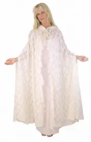 Cape Women's Ivory Lace Wedding Cloak Full Length with Hood Romantic Boho Robe