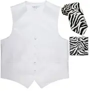 New Men's white formal vest Tuxedo Waistcoat_white black zebra Necktie & Hankie