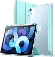 JETech Case for iPad Air 11-Inch M3/M2 (2025/2024), iPad Air 5/4 (2022/2020 5th/4th) with Pencil Holder, Clear Transparent Back Slim Stand Shockproof Tablet Cover, Auto Wake/Sleep (Mint Blue)