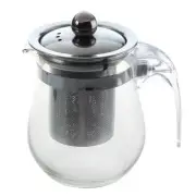 350mL Heat- Clear Glass Teapot Stainless Steel Infuser Flower Tea3967