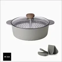 在飛比找momo購物網優惠-【HOLA】Neoflam 陶瓷鑄造鴛鴦鍋 IH 附蒸盤 3
