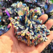 Natural Aura Rainbow Titanium Stone Specimens Quartz Crystal Cluster Geode Reiki