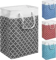 Rustark 1 Pack 75L Large Collapsible Laundry Basket Hamper with Sturdy Handles, Gray Geometric Pattern Laundry Basket Freestanding Laundry Hamper for Laundry, Bedroom, Dorm, Toys, Storage