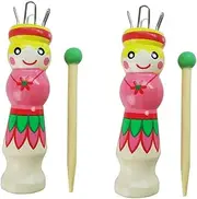 Anneome 2 Sets Hand-Painted Pattern Wooden Knitting Tool for Children DIY Yarn Knitting Tools Safe Material French Knitting for Boys and Girls