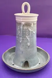 NEW HANDCRAFTED STUDIO ART POTTERY HANGING BIRDHOUSE FEEDER BLUE/TAN SALE!