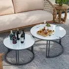 Set of 2 Nesting Marble Table Dual Thicken Legs Accent Tables Living Room Office