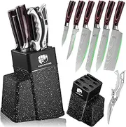 FULLHI 8/14pcs Block Knife Set,Chef's Knves Set with Block and Sharpener, Kitchen Knife Set,Multi-Colour Handle, Gifts for Men Women (Coffee Wood, 8PCS)