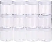 SATINIOR 12 Pack 8 Oz Plastic Container Jars with Lids Round Clear Travel Cosmetic Container Jars for Toiletries, Lotion, Cream, Ointments, Makeup, Rhinestone, Samples, Kitchen Storage(White)