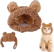 XMANX Costume Hat for Cats and Dogs, Adjustable Warm Bear-Ear Headwear, Soft Comfortable Small Pet Accessory (Brown)