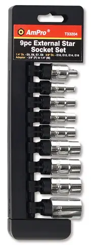 Ampro 1/4" 3/8" Drive External Star Socket Set 9 Piece T33204
